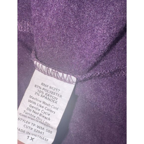 Purple Cotton Womens Lattice V-Neck Top Size L By Zena Waller - Picture 4 of 7